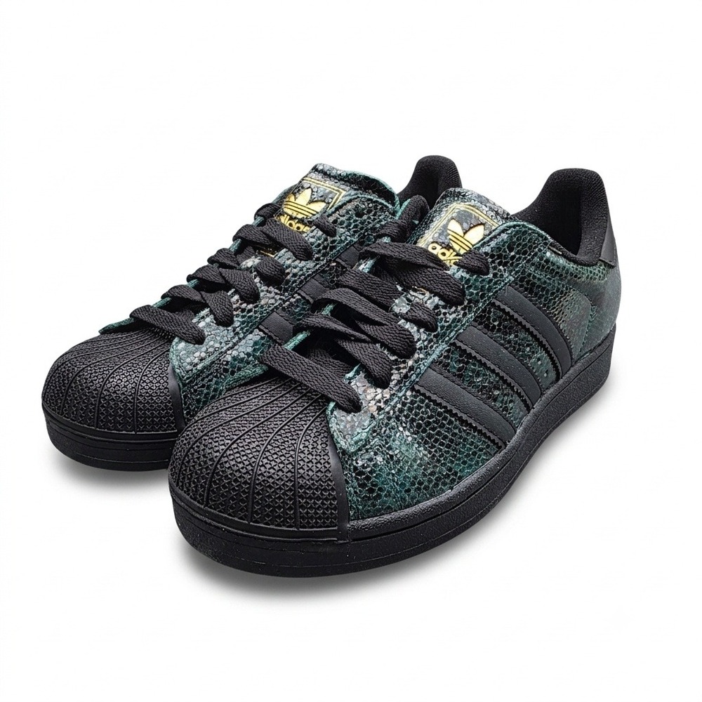 New Adidas Superstar II Womens Size 8 Green Black Snakeskin Gold NIB
